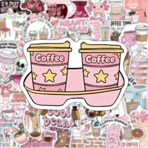 50PCS Fun Pink Fashion Coffee Art Sticker I Love Drinking Coffee Machines Coffee Bean Creative Gift Decoration Water Cup Laptop