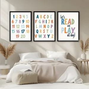 Rainbow ABC Numbers Canvas Wall Art Set Colorful Alphabet Number Education and Learning Poster Quote Print Kids Nursery Decor
