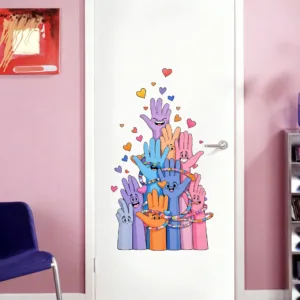 Colorful Cartoon Sticker Wall Decals with Heart Design for Kids' Room / Classroom Self-Adhesive Decoration