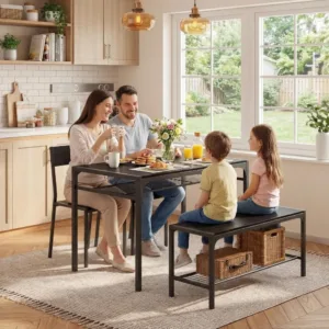 Small Space Kitchen Table and 2 Chairs with Bench 4 Piece Dining Set for Apartment