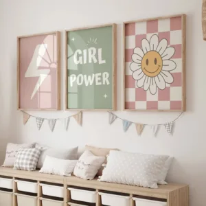 3pcs Groovy Positive Affirmations Daisy Girls PowerWall Art Canvas Painting Posters For Nursery Kids Playroom Room Home Decor