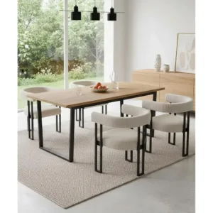 4-Piece Corduroy Upholstered Dining Chairs with Metal Legs, Cream (Set for Kitchen or Dining Room)