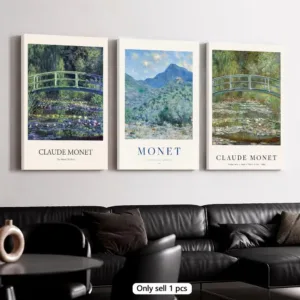 Claude Monet Retro Classic Oil Art Framed Wall Painting Canvas Art Poster Solid Wood Frame for Room Living Home Decor