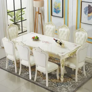 #wood marble dining table dining chairs set 4 European dining table and chair combination cream style living room household home