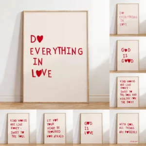 Minimalist Christian Wall Art Red Heart Poster Love Quote Canvas Painting Bible Scripture Hopeful Words Home Decoration