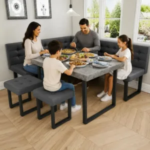 Space-Saving 72 Breakfast Nook with Storage and 5-Piece Dining Set in Urban Grey
