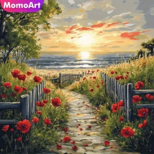Momoart DIY Diamond Embroidery Landscape Seaside Painting Sunset Pattern for Adults Beginners Mosaic Flower Decor for Home