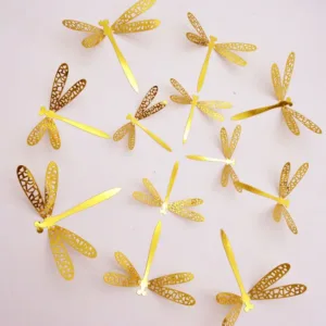12PCS Gold Silver Rosegold Gardening Ornament Party Wedding Hollow Dragonflies 3D Dragonfly Stickers Metal Texture Wall Decals