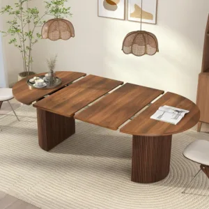 41 in-78 in Extendable Dining Room Table for 4-8, Round Expandable Kitchen Table with Fluted Base, Modern Farmhouse, Custom