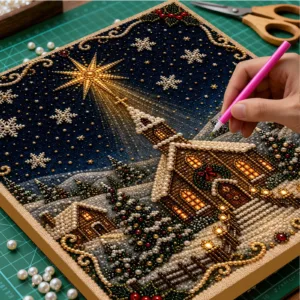 Christmas Full Drill Pearl Diamond Painting Kit DIY Wooden Frame Art Craft 20x20cm Beginner