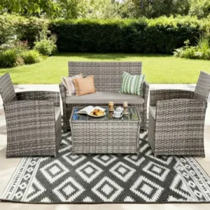 Gray Outdoor Wicker Patio Furniture Set with Sectional Sofa, Coffee Table, and Cushions for Backyard, Garden, Poolside, or Balco