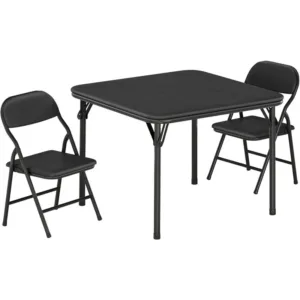 3-Piece Kids Folding Table and Chairs Set, Square Table | Foldable Children's Activity Table & Chair Set, Upholstered Chairs, Waterproof PU Top, No Assembly, Toddler Furniture