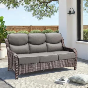 Luxury Outdoor Patio Furniture Set-Wicker High Backrest 3-Seat Patio Sofa with Comfy 6" Cushion, Rattan Couch with, Customized