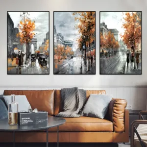 3PCS Vintage Abstract City Street Canvas Painting Landscape Poster For Living Room Bedroom Home Decor Wall Art Picture Frameless