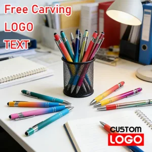 10-200Pcs Gradient Touch Screen Pen Custom Logo Metal Ballpoint Pens Office School Advertising Pen Text Name Laser Engraving