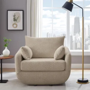 360° Swivel Accent Armchair, 39.3" Oversized, Sherpa Boucle Fabric Sofa Chair with Removable Back & Arm Pillows,, Customized