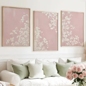 Set of 3 Art Prints Pinky Floral Wall Art Set - Modern Minimalist Botanical Wall Decor - Pastel Colors Wall Art Home Decor