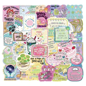 10/30/50/100pcs Cute Inspirational English Phrase Stickers Cartoon Aesthetic Sticker Notebook Phone Stationery Graffiti Decals