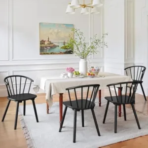 LUE BONA Black Dining Chairs Set of 4, Farmhouse Wood Dining Chairs with Semicircular Backrest, Spindle Dining Chair