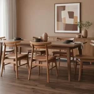 Walnut Wooden Dining Chairs Set of 6, Faux Leather Upholstered Seating with Solid Wood Frame and Curved Back, for, Customized