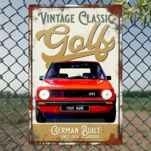 HD Tin Sign Vintage Classic Golf GTI Retro Metal Poster German Built Car Wall Art Decor for Garage Man Cave Home Decoration