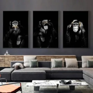 1PCS frameless Canvas paintingAnimal Poster Large Size Posters Canvas Painting Wall Art Dark 3 Funny Monkey Posters and Prints f