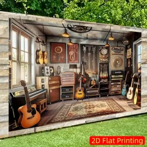 Over the Top Rock Music Room Mural Tapestry Wall Art Decor Guitar Amps Sleeper Man Cave Bedroom Aesthetic Poster Print