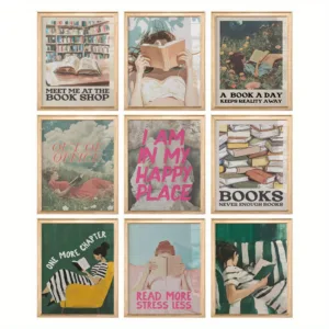 Book and Girl Art Poster Vintage Reading Canvas Paintings for Book Lover Inspirational Wall Decor Bookstore Aesthetic Home Decor