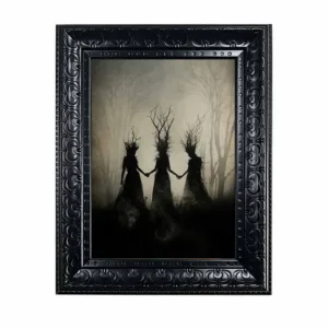 Halloween Wall Art, Framed Canvas Wall Art Gothic Three Witches Forest Print for Dark Academia Spooky Vintage Home Decor