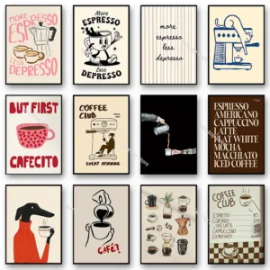 Cartoon Animal Text Art Coffee Print Painting Minimalist Wall Art Room Decoration Canvas Poster Prints Coffee Lover Gift Poster