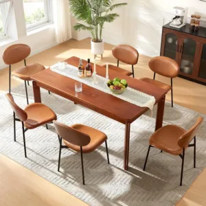 Mid-Century Modern Dining Chairs Set of 6, PU Leather Upholstered Dining Room Chairs with Walnut Grain Back,, Customized