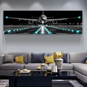 Large Aircraft Plane Landing Canvas Print Plane Panoramic Airport Canvas Painting Poster Print Home Room Wall Art Frameless
