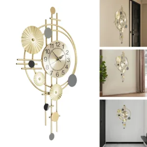 45x78cm Decorative Art Wall Clock Silent Non Ticking for Living Room Bedroom Kitchen Office Indoor Decor Modern Gold