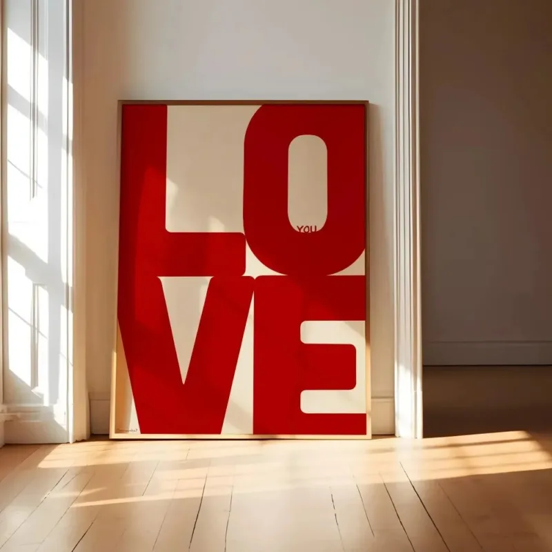 Chic Blue Red Love Canvas Prints Minimalist Valentine's Day Wall Art Poster for Modern Living Room and Home Decor Christmas Gift