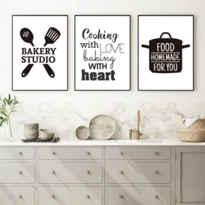 Cooking With Love Kitchen Quote Wall Art Prints And Poster , Baking With Heart Canvas Painting Wall Pictures Home Kitchen Decor