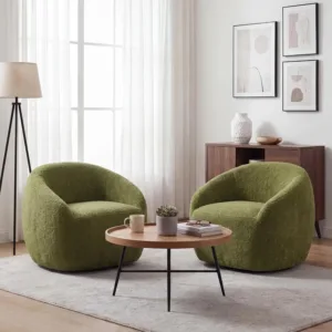 Green Swivel Accent Chairs Set of 2, Boucle Oversized Swivel Chair for Living Room with 360° Base, Cozy Round, Customized