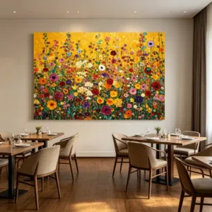 Vibrant Floral Wall Art Abstract Flowers Canvas Painting Gustav Klimt Colorful Wildflowers Poster Print For Living Room Office