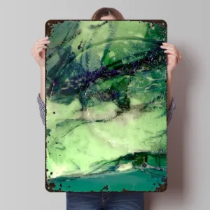 Abstract Green and Blue Fluid Art Metal Poster Customized Wall Art Retro Vintage Tinplate Signs for Man Cave Setup Decorations