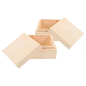 2Pcs Natural Pine Wood Storage Box Large Capacity Lid Design Vintage Rustic Wooden Treasure Box for Jewelry Photo