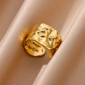 New Trend Stainless steel Geometric Texture Wide Rings For Women Men Irregular Gold Color Wedding Ring Female Punk Jewelry Gift