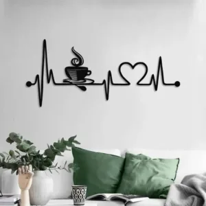 1PC Vintage Heartbeat Metal Wall Sign, Cute Coffee Decor for Home and Bar, Perfect Gift for Coffee Lovers, Kitchen Cafe Art