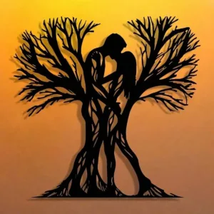 1PC Couple&Ancient Tree Metal Wall Sculpture|Flower-Adorned,Modern Craft,Halloween&Christmas Gift,Living Room/Bedroom Decor