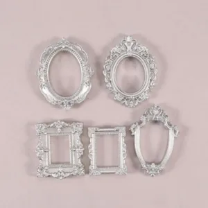 New 5Pcs Vintage Mini Picture Frames Elegant Gold Silver Baroque Resin Wall Mounted Display Cases Wedding Christmas Home Decor