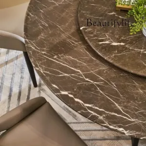 N45 Luxury Apartment Living Room Furniture Two Marble Top Round Rotating Dining Table Set 6 Chairs