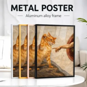 Cat And God's Hand Framed Metal Print Customized Photo Elegant Animal Style Wall Art For Living Room And Bedroom Birthday Gift
