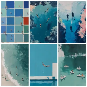 Oil Painting By Numbers Minimalist Swimmers Coast Ocean on Canvas Home Decor for Living Room Bedroom Handmade Gift Frameless