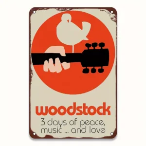Vintage Woodstock Metal Tin Sign Poster - Retro Wall Decor with Peace, Music & Love Theme, 8.0 x 12.0inch, Perfect for Room Deco