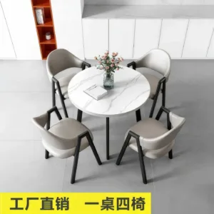Modern Nordic Round Negotiation Table Chair Set Leisure Coffee Shop Bubble Tea Shop Office Lounge Small Space Home Balcony Use