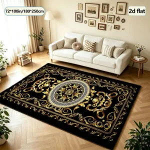 Luxury Black Golden Baroque Carpet Flooring Noble Square Area Rug For Villa Living Room Home Floor Decor