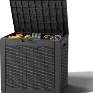 Outdoor Storage Box, Resin Deck Boxes Indoor and outdoor, Waterproof Storage Box Lockable Lid (Black, 31 Gallon)